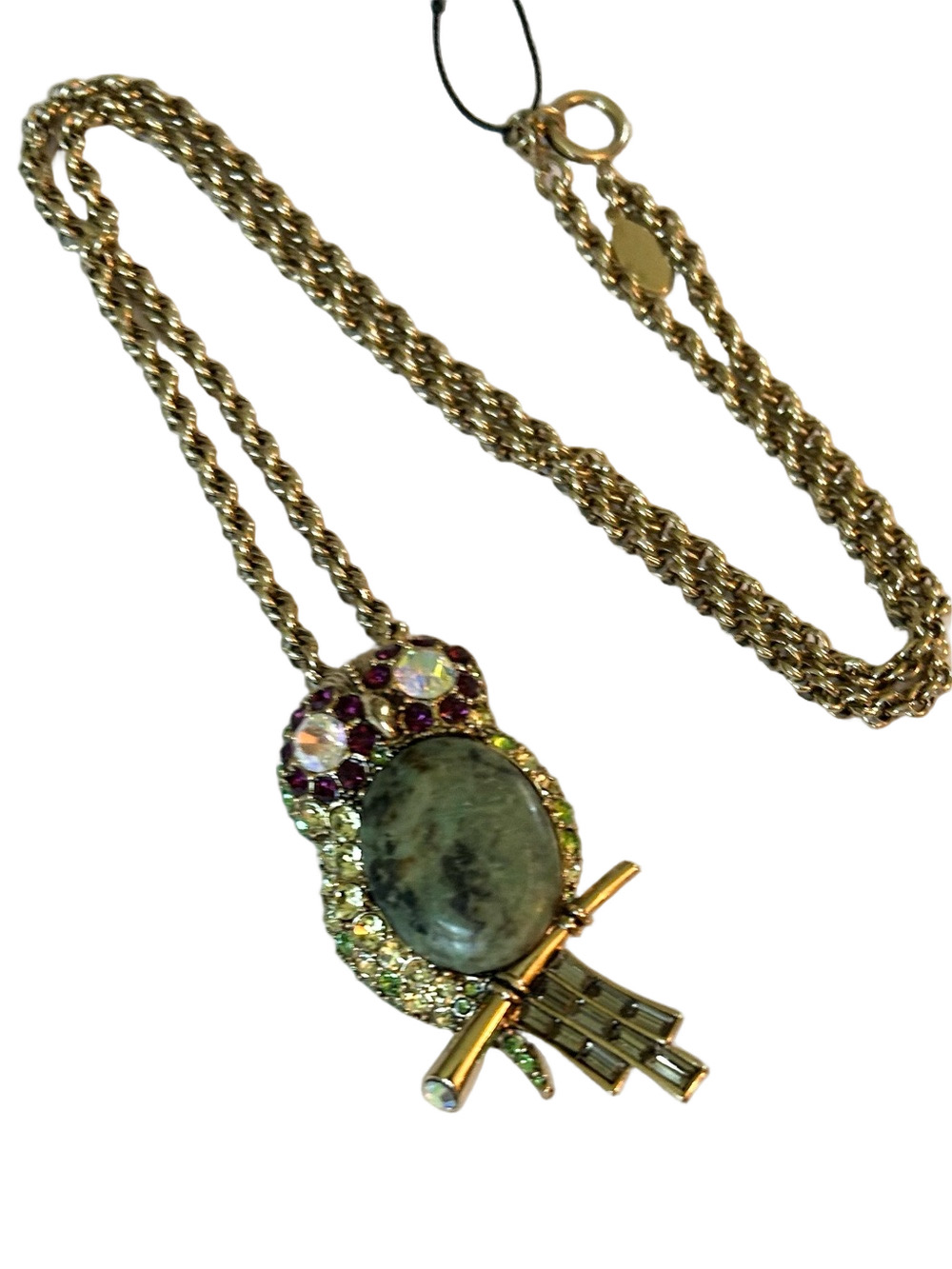 Ann Taylor Gold-Tone Pendant Necklace with Green Stone and Multicolor Crystals